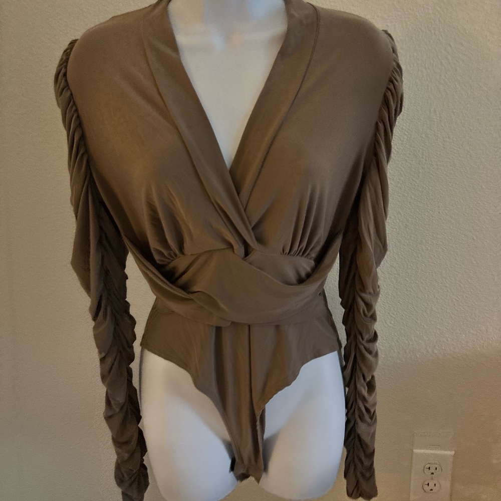 Fashion Nova Tan Wrap Bodysuit